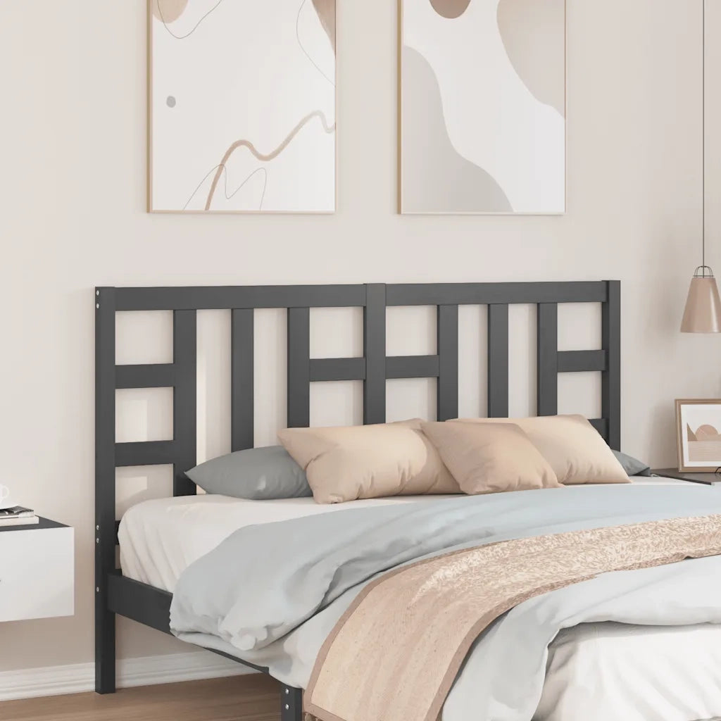 Testiera per Letto Grigia 146x4x100 cm Legno Massello di Pino