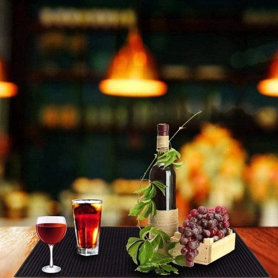Sostegno per piatti - mat anti-slip in gomma spessa quadrata - tazza per cocktail e tè - impermeabile all'acqua - servizio da cucina (grande nero)