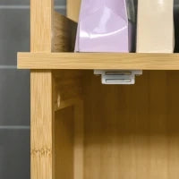 kleankin Mobile Bagno a 3 Ripiani e 1 Credenza, Design a Doghe, Bambù, 34x30x173cm
