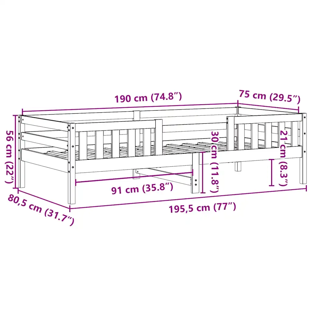 Letto senza Materasso Bianco 75x190 in Legno Massello di Pino 846983