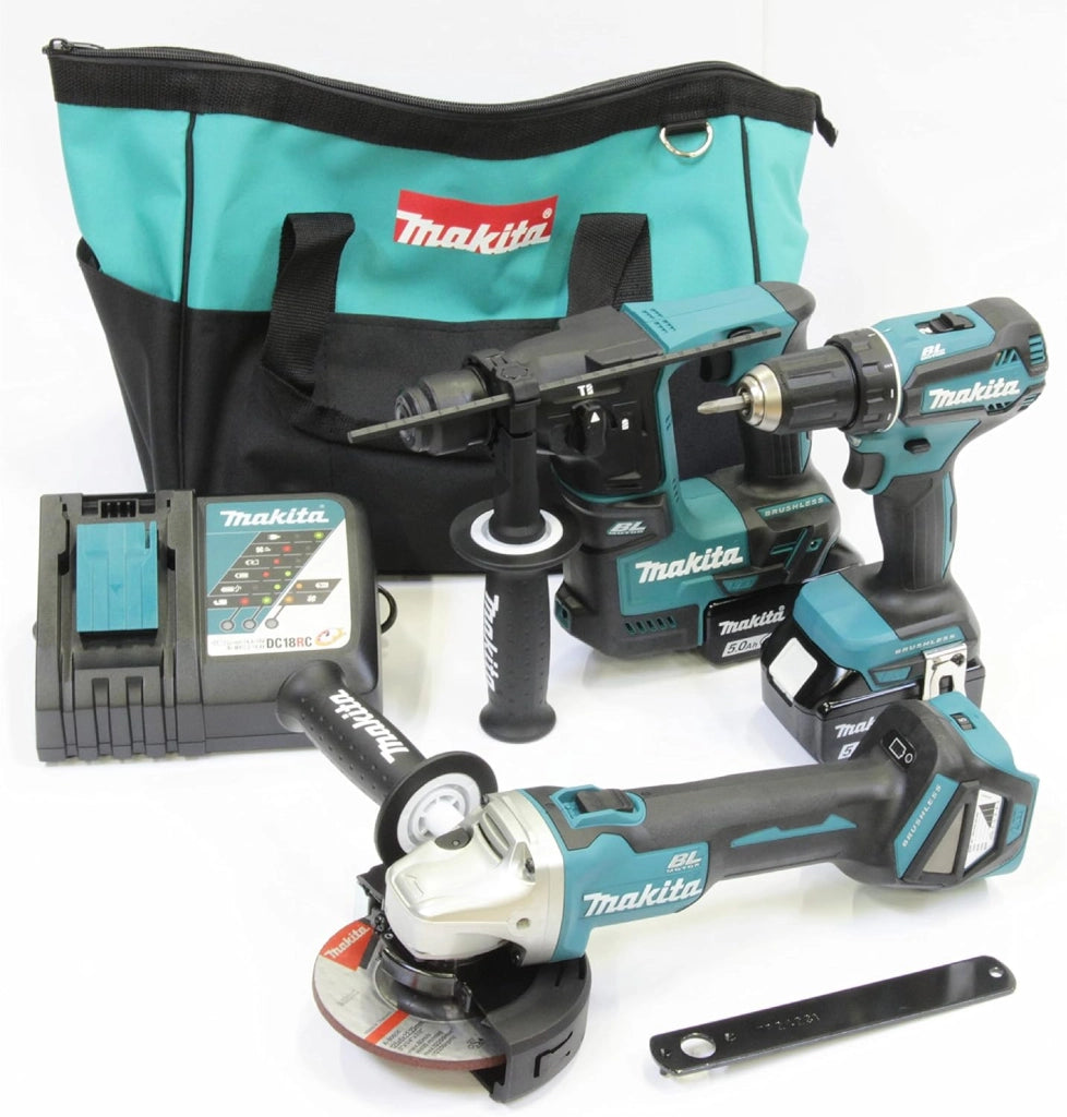 Makita DLX3179TX1 - Kit combinato di utensili a batteria, 18 V (DDF485 + DHR171 + DGA511) / 5,0 Ah, 2 batterie + caricatore, borsa per il trasporto