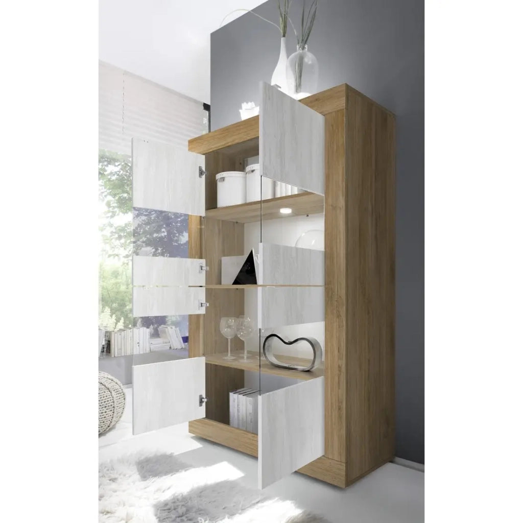 Vetrina design 4 porte collezione ACCESS. Colori bianco e rovere scuro