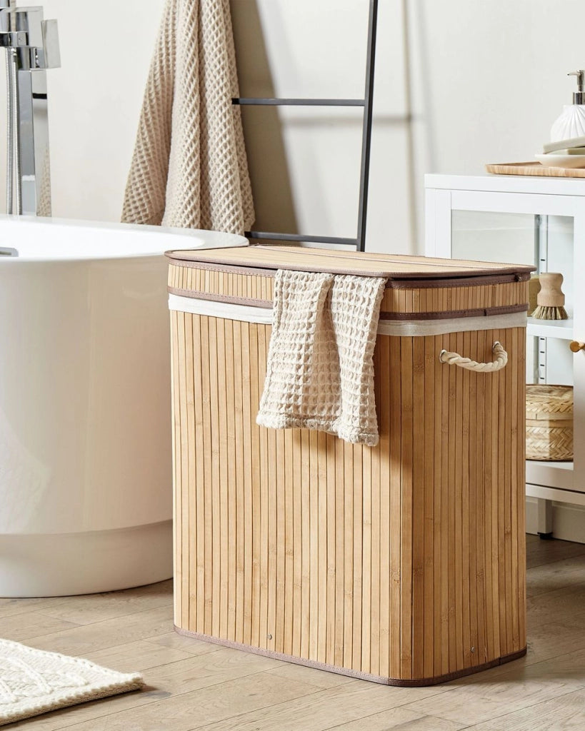 Cestino portaoggetti in bambù marrone chiaro con coperchio Cestino per biancheria Accessori pratici lavanderia bucato