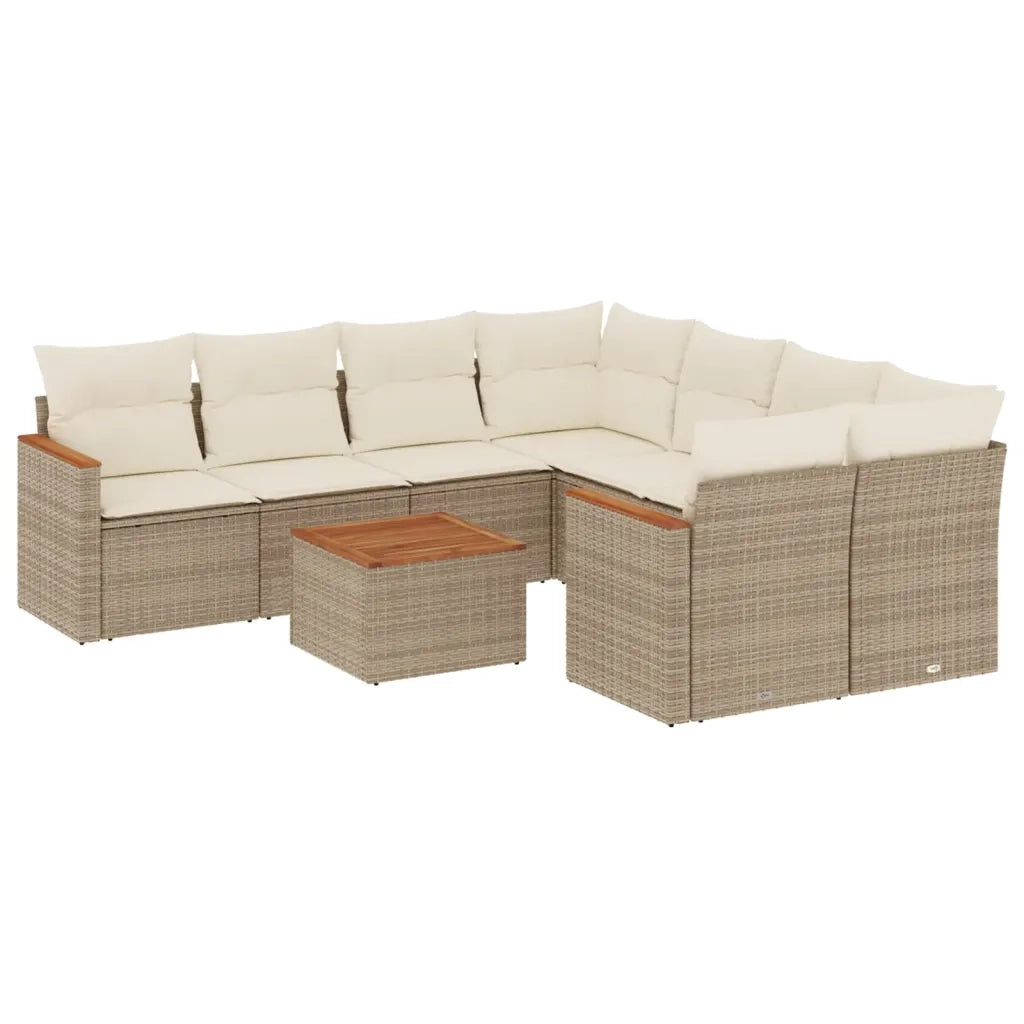 Set Divano da Giardino 9 pz con Cuscini Beige in Polyrattan 3258229