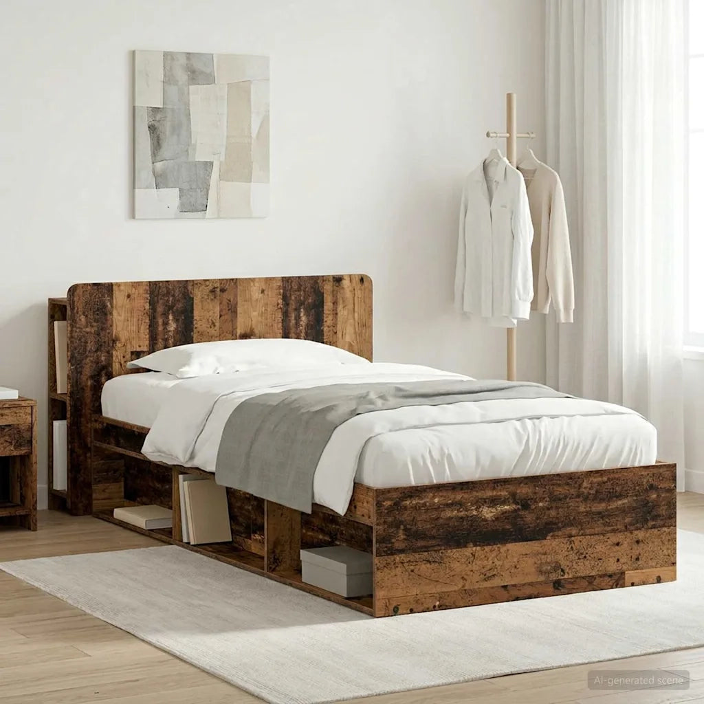 Telaio del letto con storage Legno antico 90 x 200 cm
