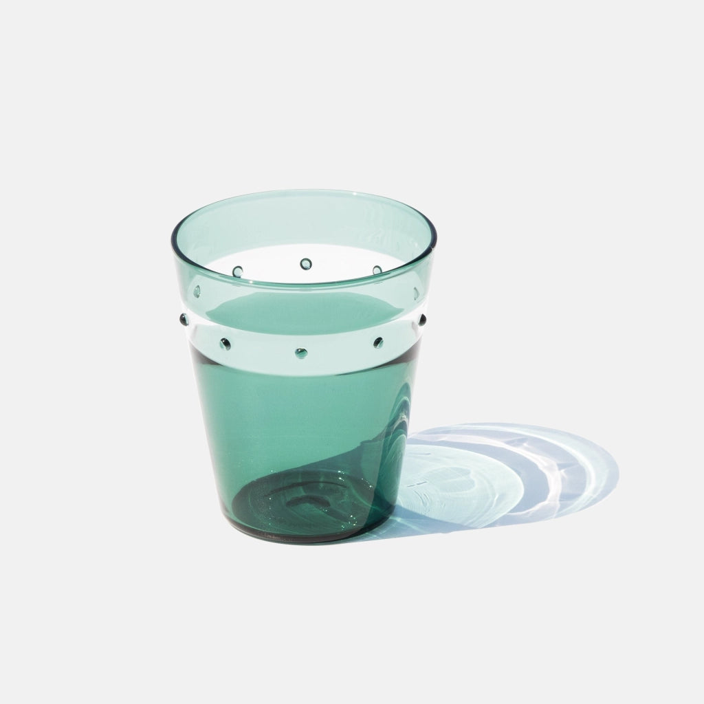 Zafferano Set 4 Bicchieri Tumbler A Pallini in Vetro Borosilicato Soffiato a Mano Colore Verde Lago Design Artigianale Muranese Elegante e Pratico