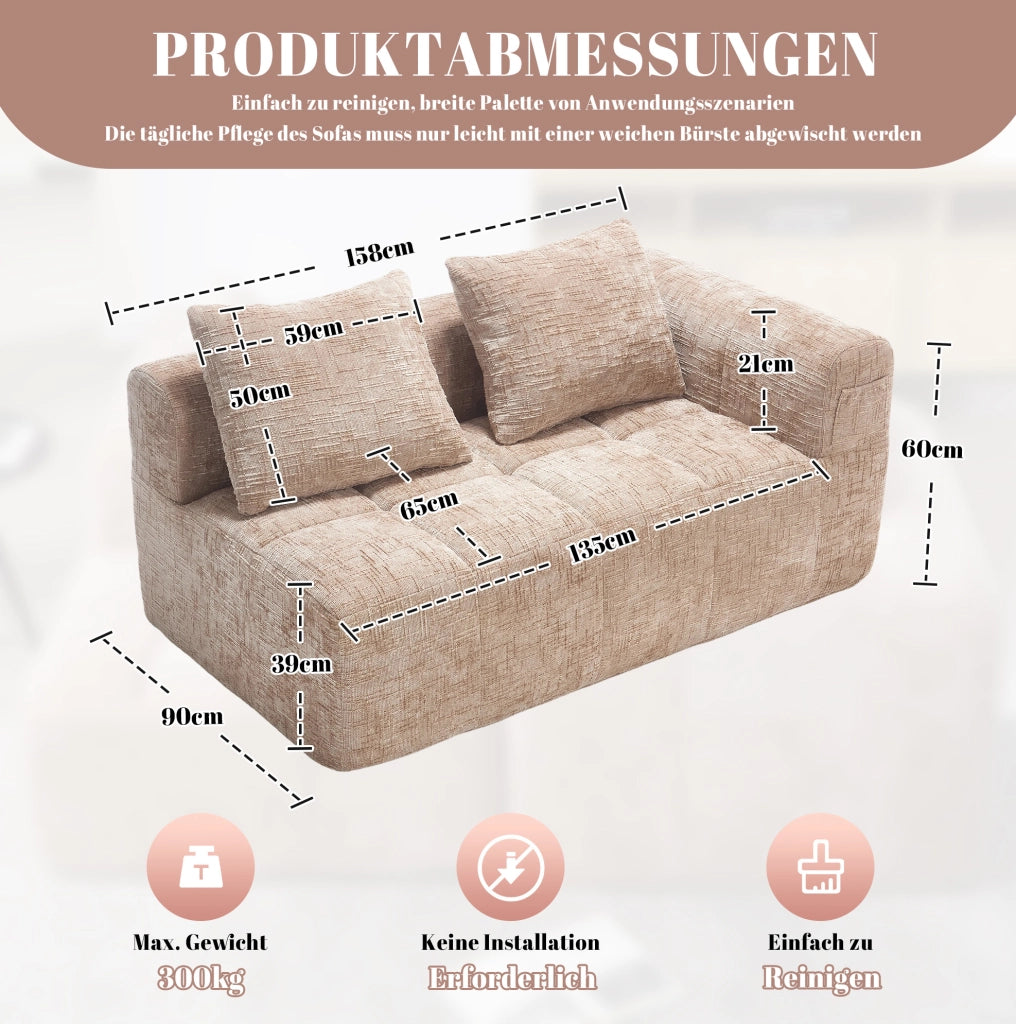 Divano chaise lounge moderno in chenille khaki con tasche laterali; 158 x 90 x 60 cm
