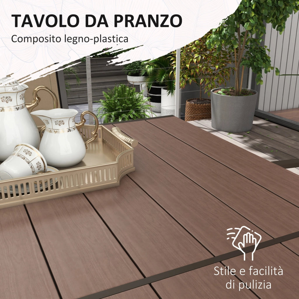 Set Tavolo e 6 Sedie Impilabili da Giardino in Plastica Cachi e Marrone
