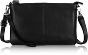 Borsa a tracolla in pelle vera 100% per donne con cinturino per spalla e manica, tasche crossbody e polsini, adatta per cellulare 8 Plus (nero pelle vera + 2 cinture)