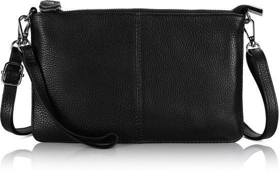 Borsa a tracolla in pelle vera 100% per donne con cinturino per spalla e manica, tasche crossbody e polsini, adatta per cellulare 8 Plus (nero pelle vera + 2 cinture)