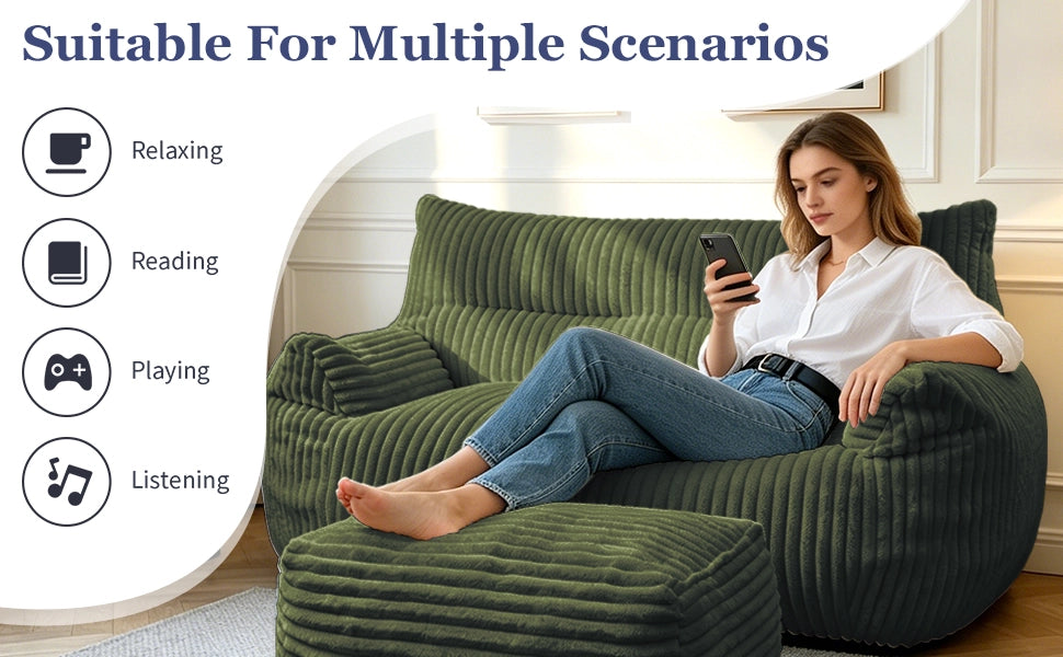 Poltrona Sacco Doppia con Pouf ¨C MINIMAL ¨C Tessuto, Soggiorno e Camera