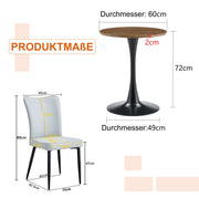 Set tavolo rotondo e 2 sedie grigio chiaro in MDF e PU
