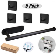 Supporto per carta igienica in acciaio inossidabile nero + 4 ganci per asciugamani, supporto per carta igienica autoadesivo senza foratura per bagno e cucina