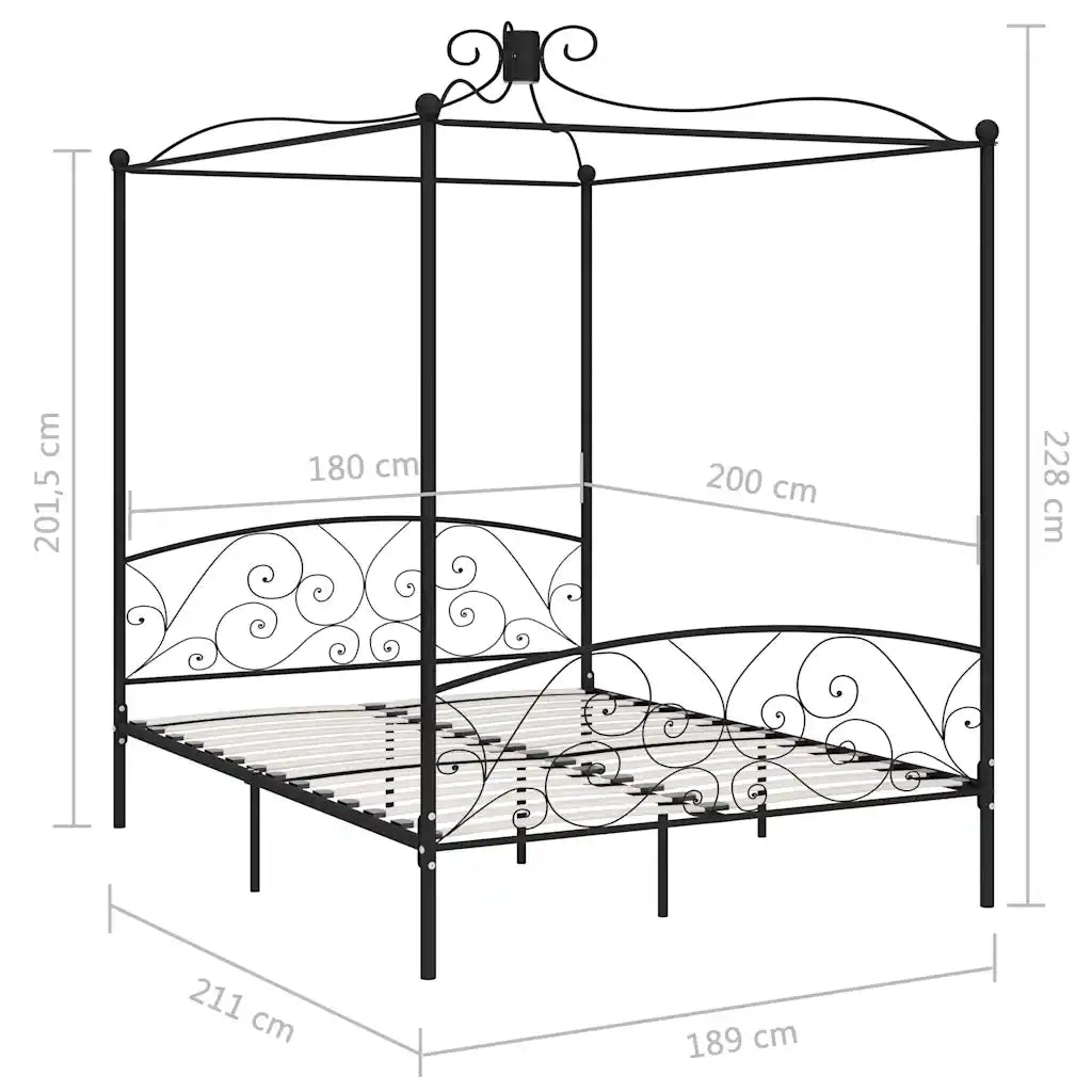 Letto a Baldacchino Nero in Metallo 180x200 cm 284479