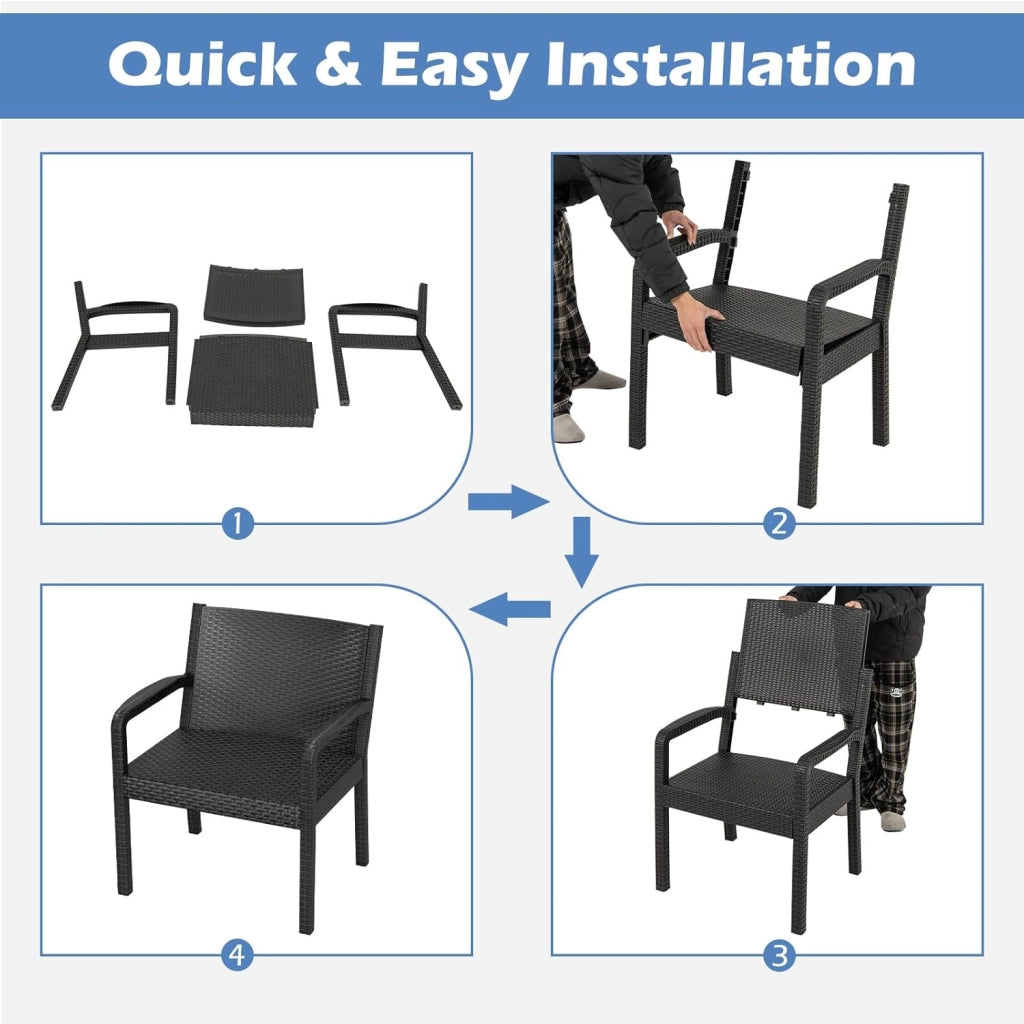 Set di mobili da giardino in rattan, per balconi, balconi, terrazze, per esterni, resistenti alle intemperie, in polipropilene, per 2 persone, set di mobili da balcone, 3 pezzi, 2 poltrone e