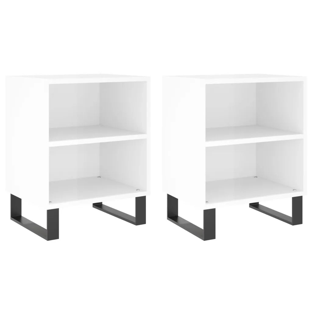 Comodini 2 pz-Set di 2 Tavolino da notte Bianco Lucido 40x30x50 cm in Legno Multistrato 750194