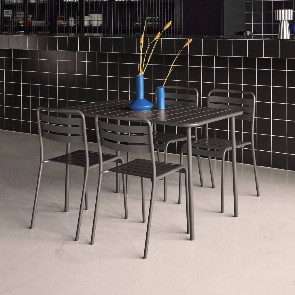 Set tavolo da giardino bistrot in metallo con 4 sedie, 120cm,