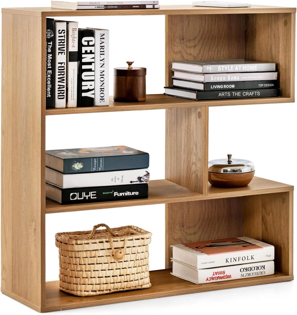 Libreria a Forma Convessa/Concava, Scaffale Aperto a 3 Ripiani in Legno, Scaffale da Esposizione con Dispositivo Antiribaltamento, per Soggiorno Ufficio Camera da Letto (Concava)