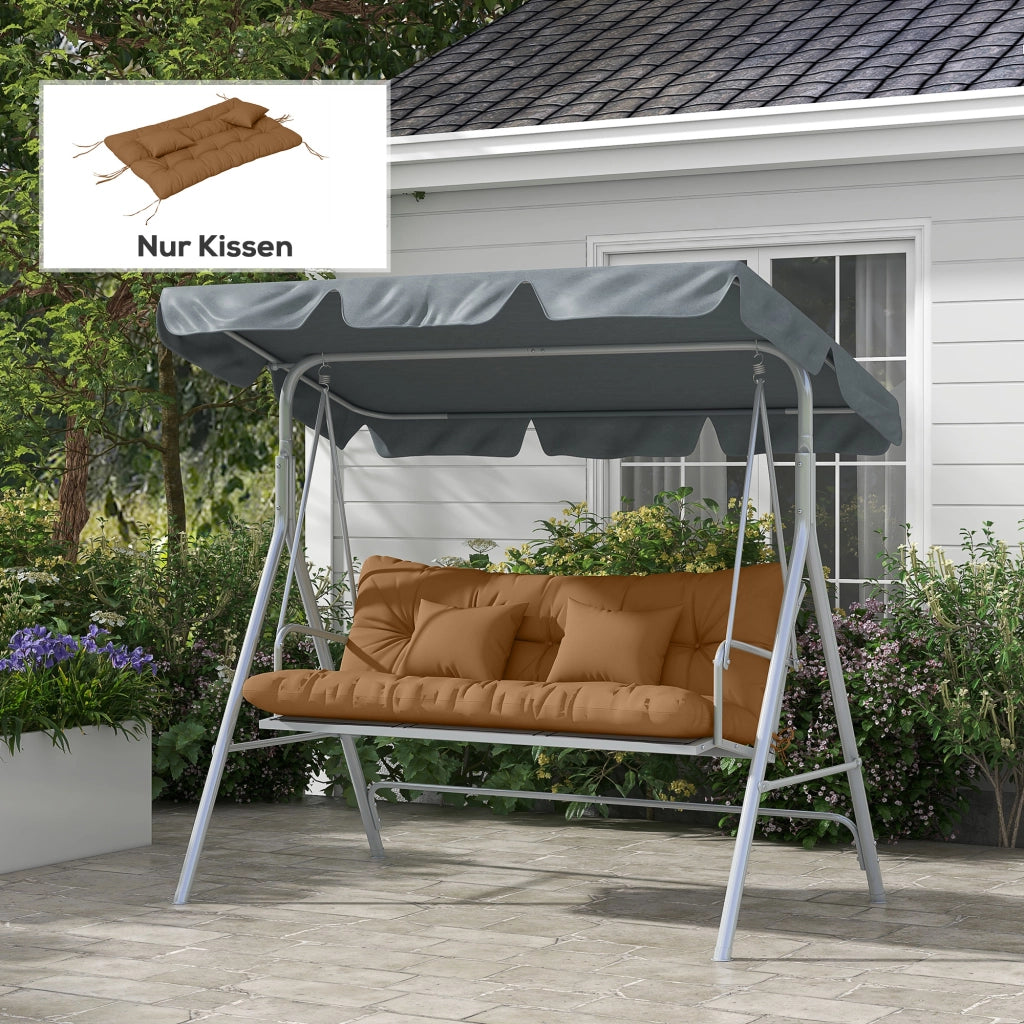 Set di 4 cuscini per sedile; cuscino idrorepellente da 150x50 cm con cinghie per cravatte; spesso 10 cm color abbronza