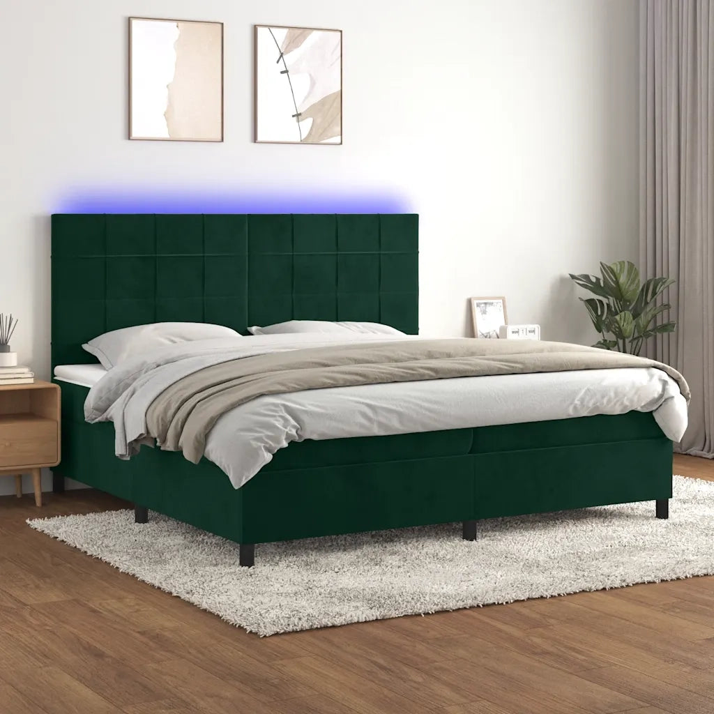 Letto a Molle con Materasso e LED Verde Scuro 200x200cm Velluto cod mxl 64104