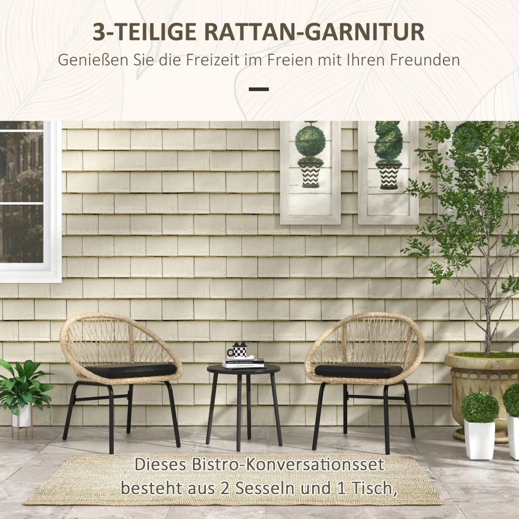 SET DA GIARDINO in rattan 3 pezzi con 2 sedie, tavolo Ø40 cm, giallo