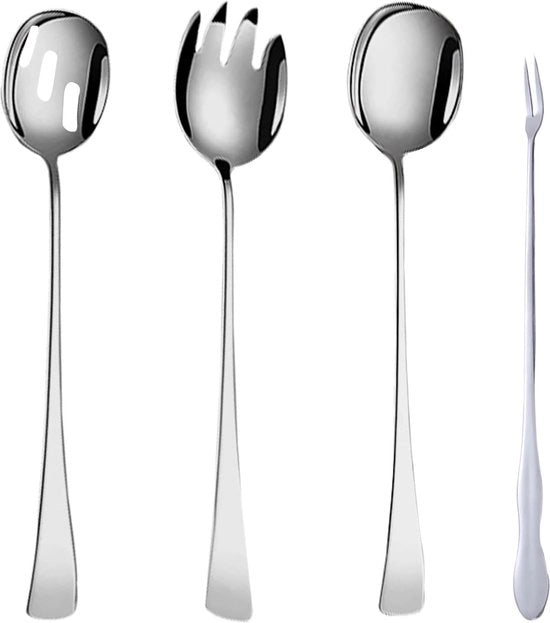 Insalata servizio da 4 pezzi, 410 acciaio inossidabile, 28 x 5,5 cm, cucchiaio, forchetta per insalata, grande servizio da tavola per insalata, per casa, hotel, ristorante