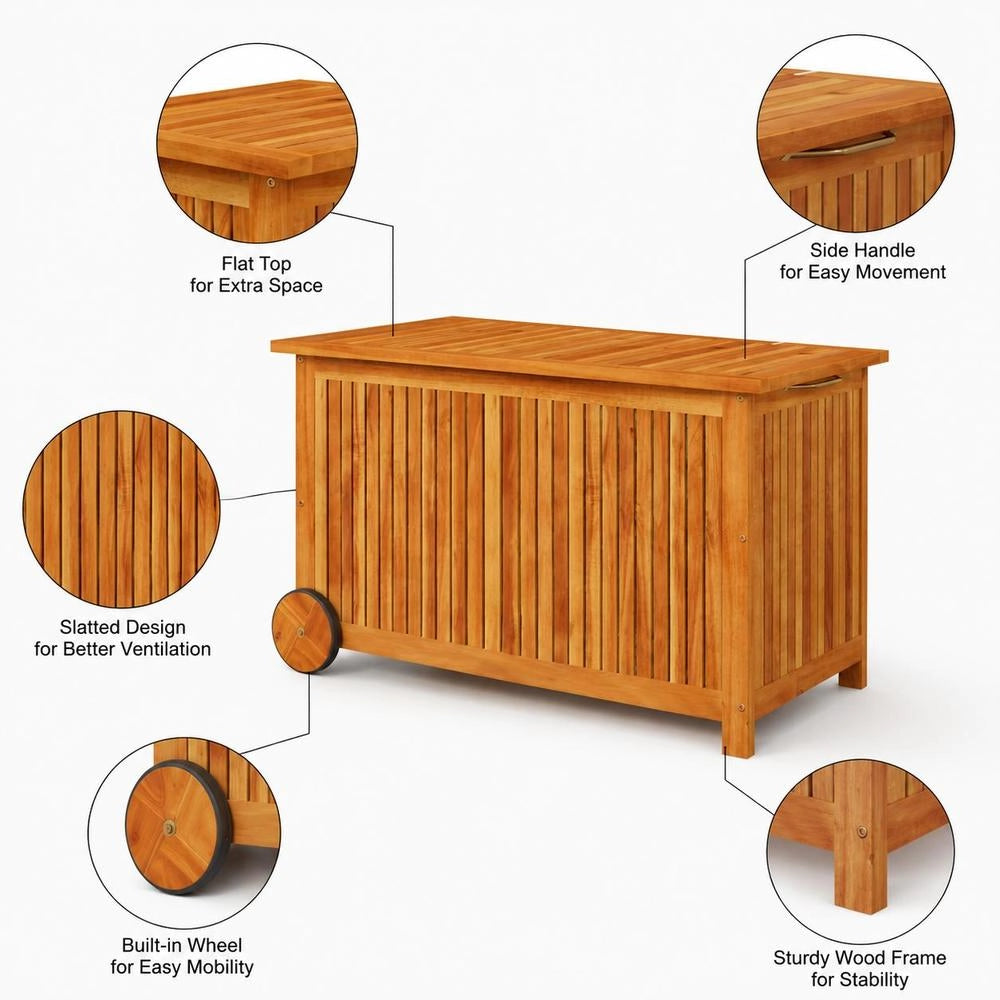 Garden Storage Box With Wheels, 90x50x58 Cm, Solid Acacia Wood
