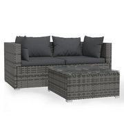 Mobili da giardino mobili da esterno Set di mobili da 3 pezzi con cuscini grigi in resina intrecciata 02_0015976