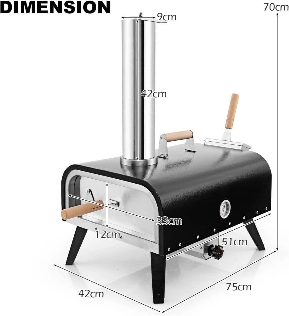Forno per pizza all'aperto Forno a legna portatile con pietra per pizza pala per pizza termometro, forno pizzero in acciaio inox con telaio rotante, per barbecue, campeggio