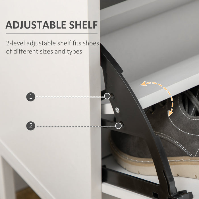 Scarpiera 12 Paia di Scarpe 76x26x110 cm 2 Ante a Ribalta e Cassetto in MDF e Metallo Bianco