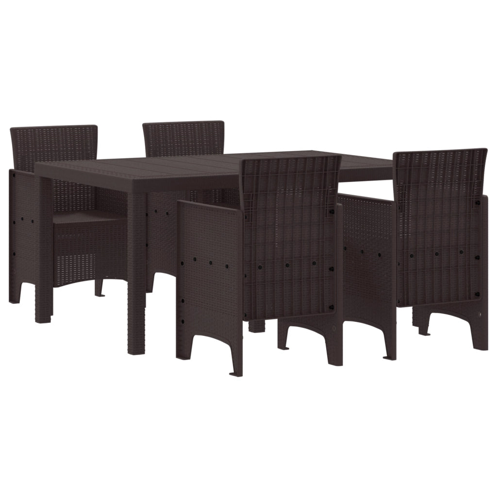 Set da Pranzo da Giardino 5 Pezzi in Polyrattan Marrone