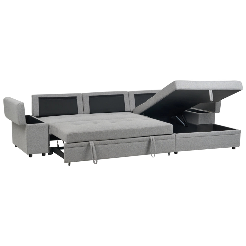 Divano letto angolare Grigio in tessuto imbottito Orientamento a sinistra con letto contenitore