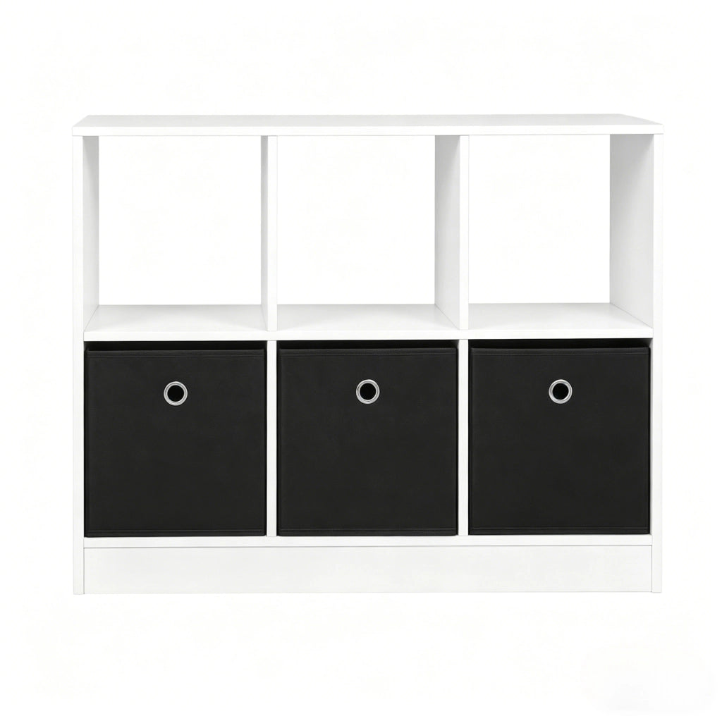 Libreria a cubi 80x30x61 cm bianca e nera in legno ingegnerizzato, 3 cassetti