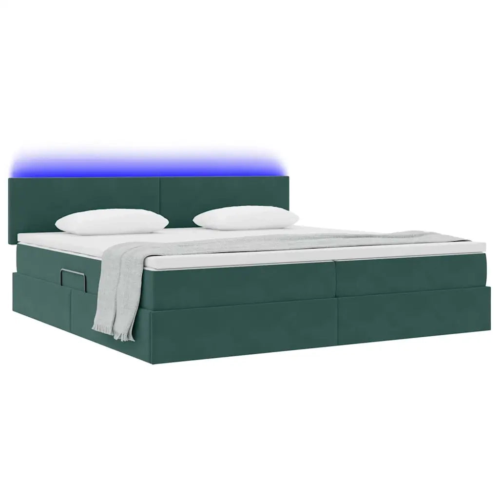 Letto con contenitore e LED Verde Scuro 200 x 200 cm Velluto 3371358