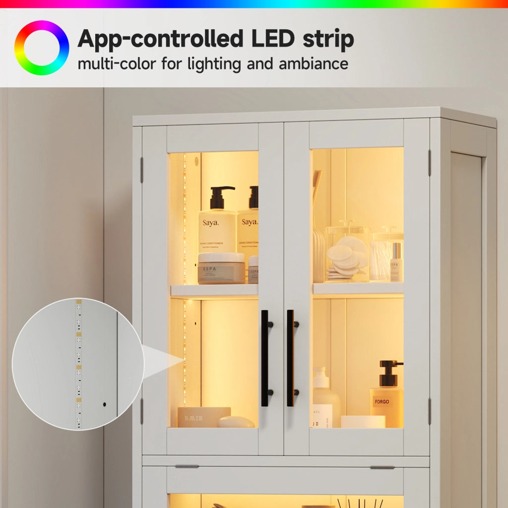 Armadietto Bagno Alto con LED e Ante in Vetro ¨C MINIMAL ¨C Bianco 60x30x170