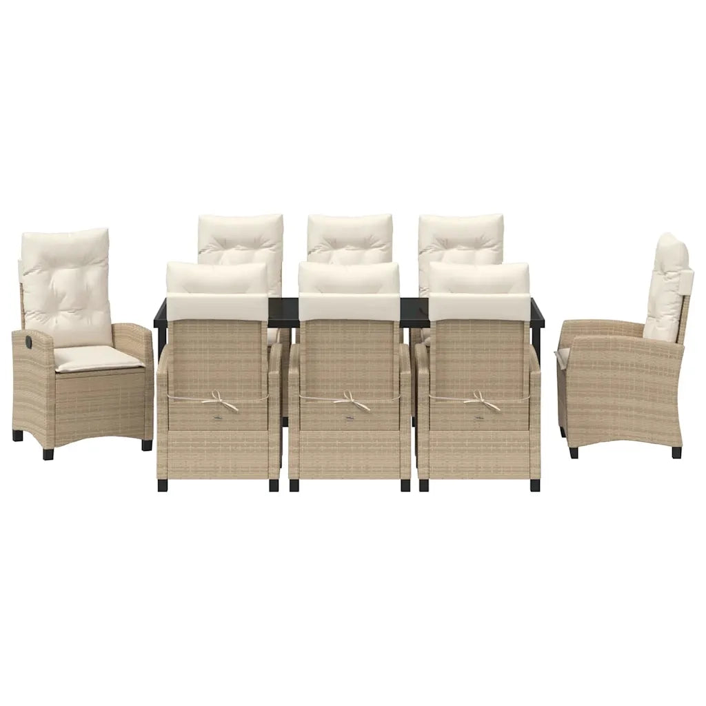 Set da Pranzo per Giardino con cuscino 9 pcs Beige polyrattan 3380399