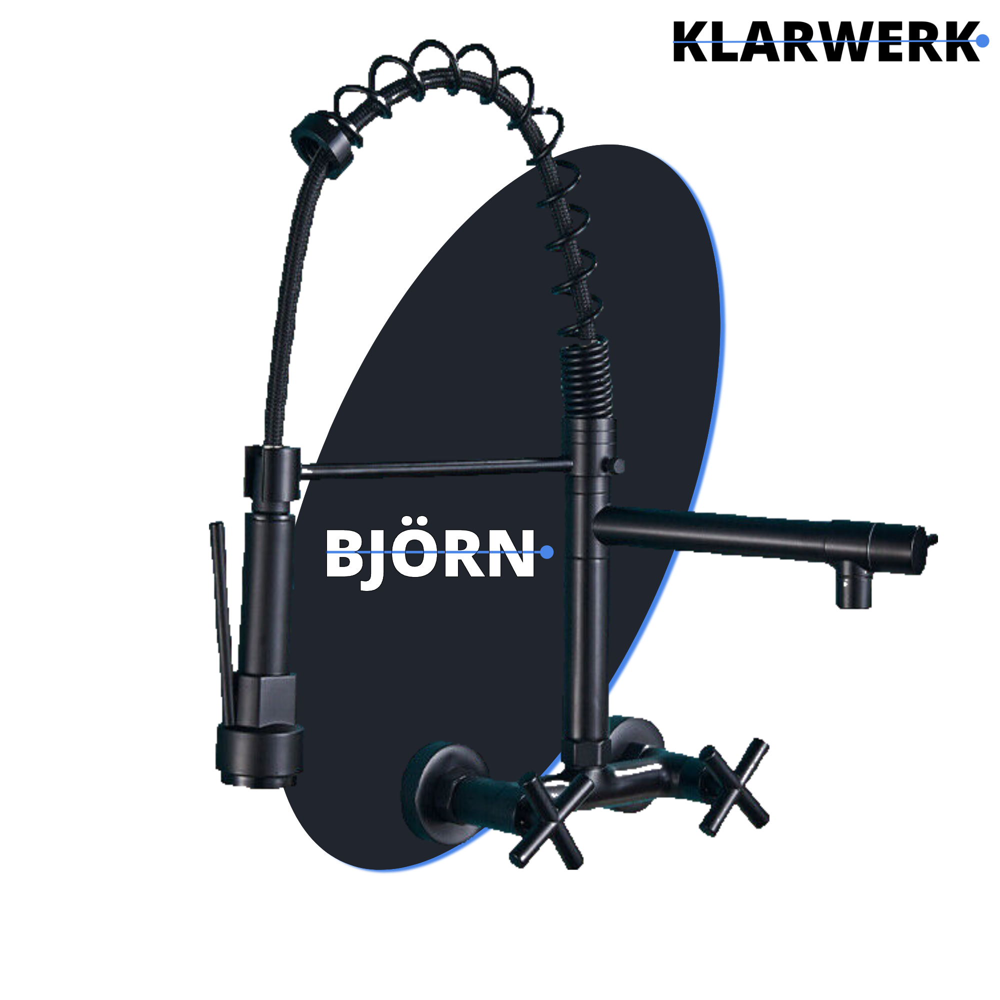 Björn |Rubinetto gastronomico a parete nero opaco|professionale da cucina in acciaio inox a due getti|Rubinetto doppio per lavello ristorante a parete