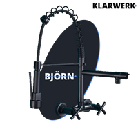 Björn |Rubinetto gastronomico a parete nero opaco|professionale da cucina in acciaio inox a due getti|Rubinetto doppio per lavello ristorante a parete