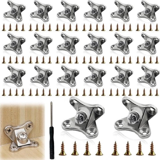 Fermo supporto angolare - 20 pezzi di supporto angolare a forma di farfalla - 80 pezzi di viti in acciaio inossidabile - chiave a croce - connettore angolare a forma di L - armadi in legno.