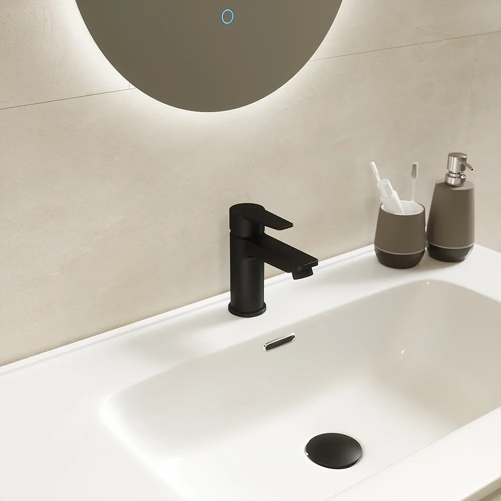 Set miscelatori: lavabo bidet senza scarico e incasso doccia c/deviatore nero opaco | Jane