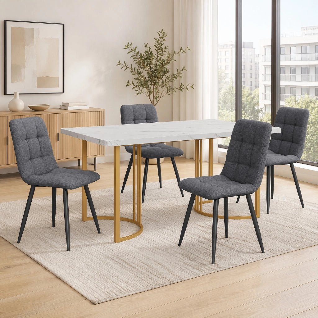 Set da pranzo 5 pezzi 140x80x75 cm con tavolo effetto marmo in MDF bianco