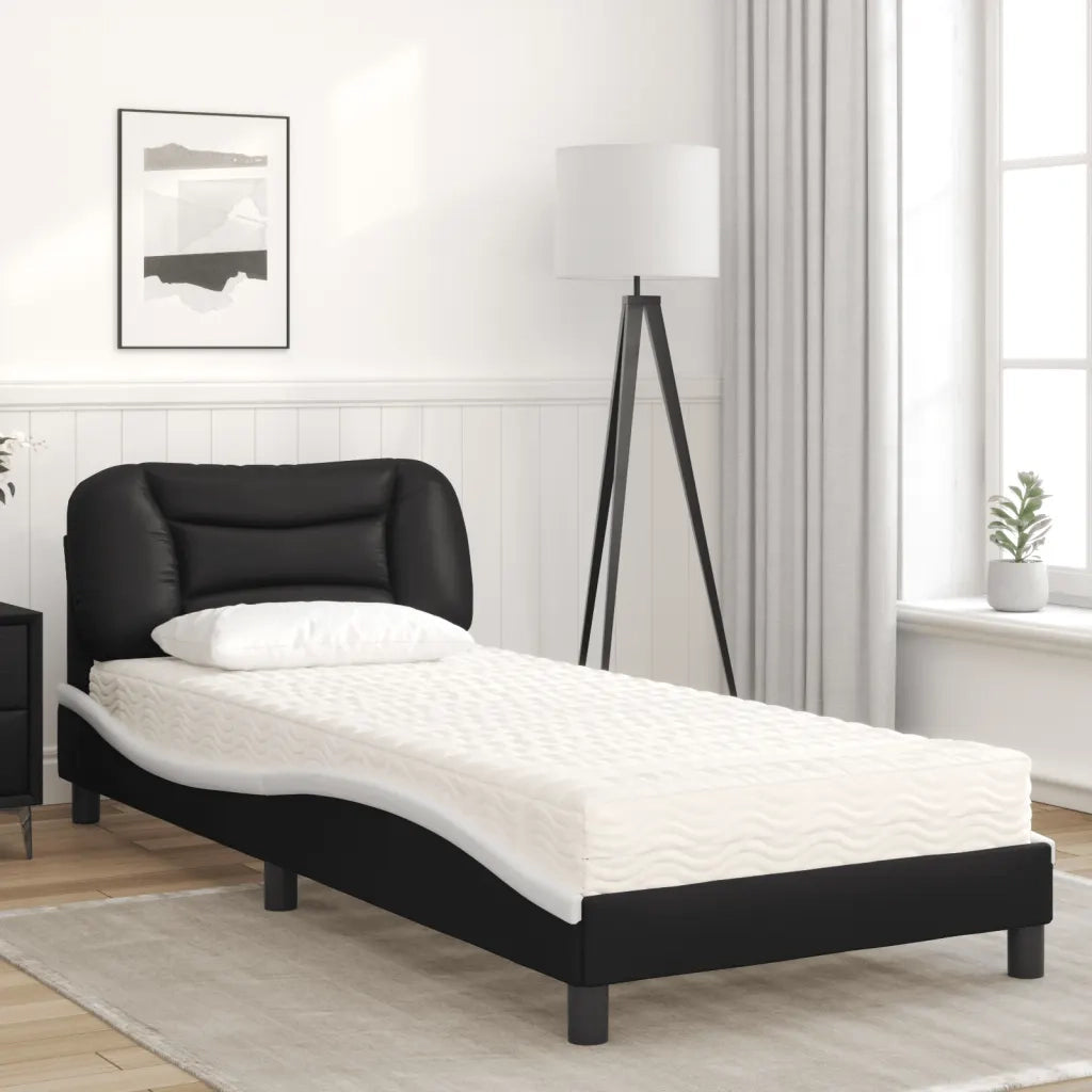 Letto con Materasso Hvar Nero e Bianco 80x200 cm in Similpelle 3208687