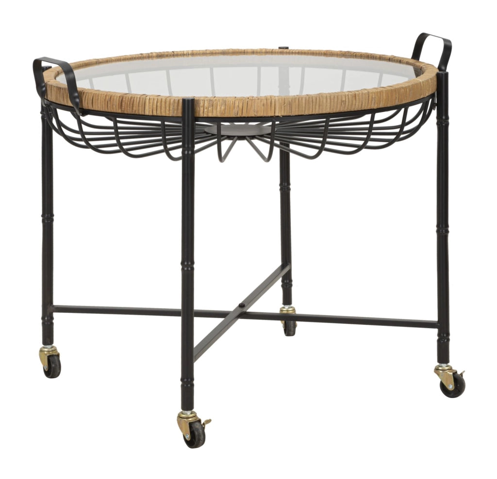 TAVOLINETTO CEBU C/VETRO E RUOTE CM 70,5X65X57