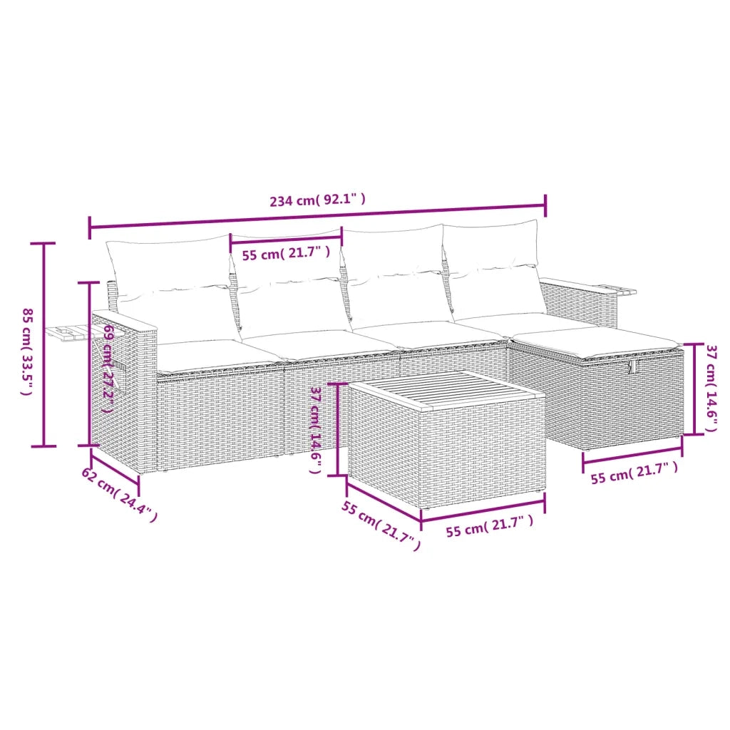 Set Divano da Giardino 6 pz con Cuscini Nero in Polyrattan 3265507