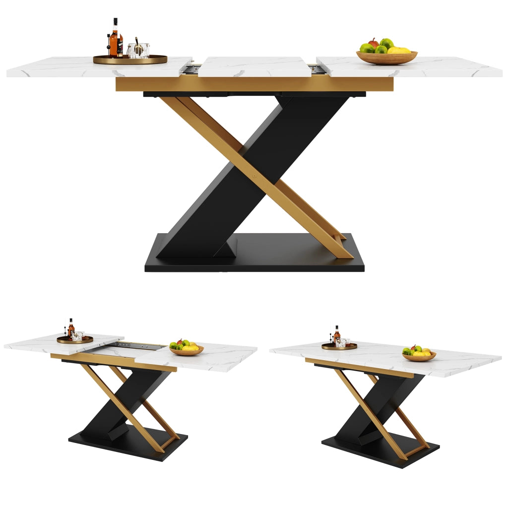 Tavolo da pranzo allungabile in MDF effetto marmo con guide in metallo per cucina e soggiorno nero 120 × 80 × 75,4 cm