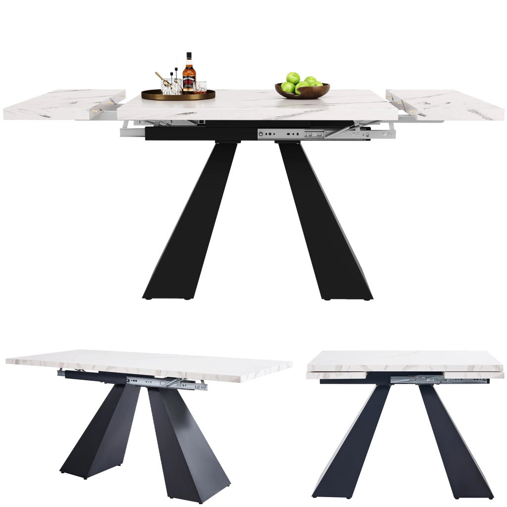 Tavolo da Pranzo Allungabile con Gambe Regolabili in MDF e Metallo 99-159 x 74 x 77 cm Bianco e Nero