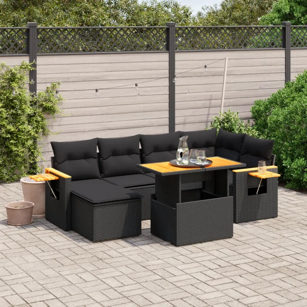 Set Divani da Giardino con Cuscini 7pz Nero Polyrattan 3273617