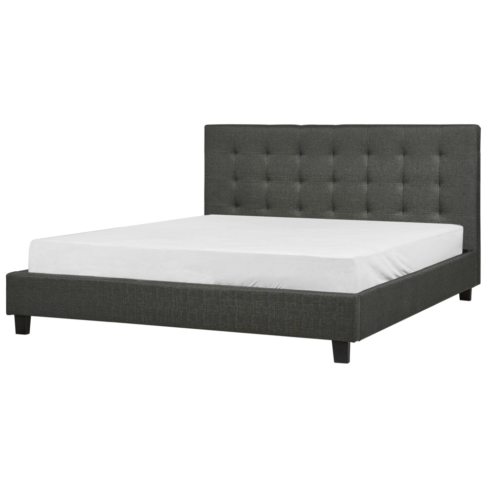 Letto imbottito tessuto grigio scuro rete a doghe testiera trapuntata 180 x 200 cm