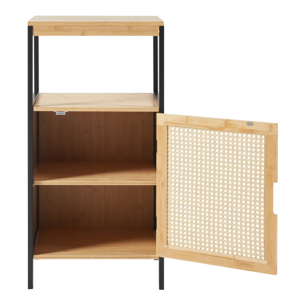 Mobiletto portaoggetti da bagno 80 x 40 x 35 cm MDF bambù rattan beige 03_0008886