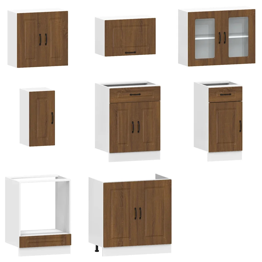 Set Mobili da Cucina 8 pz Kalmar Rovere Marrone in Truciolato 3314828